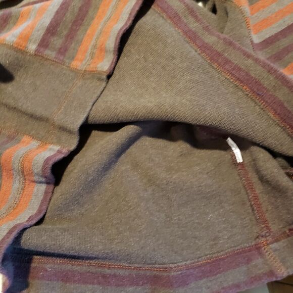 Prana Logo Breathe Cotton Hiking Outdoorsy Pullover Crewneck Brown Striped Med - Picture 8 of 9